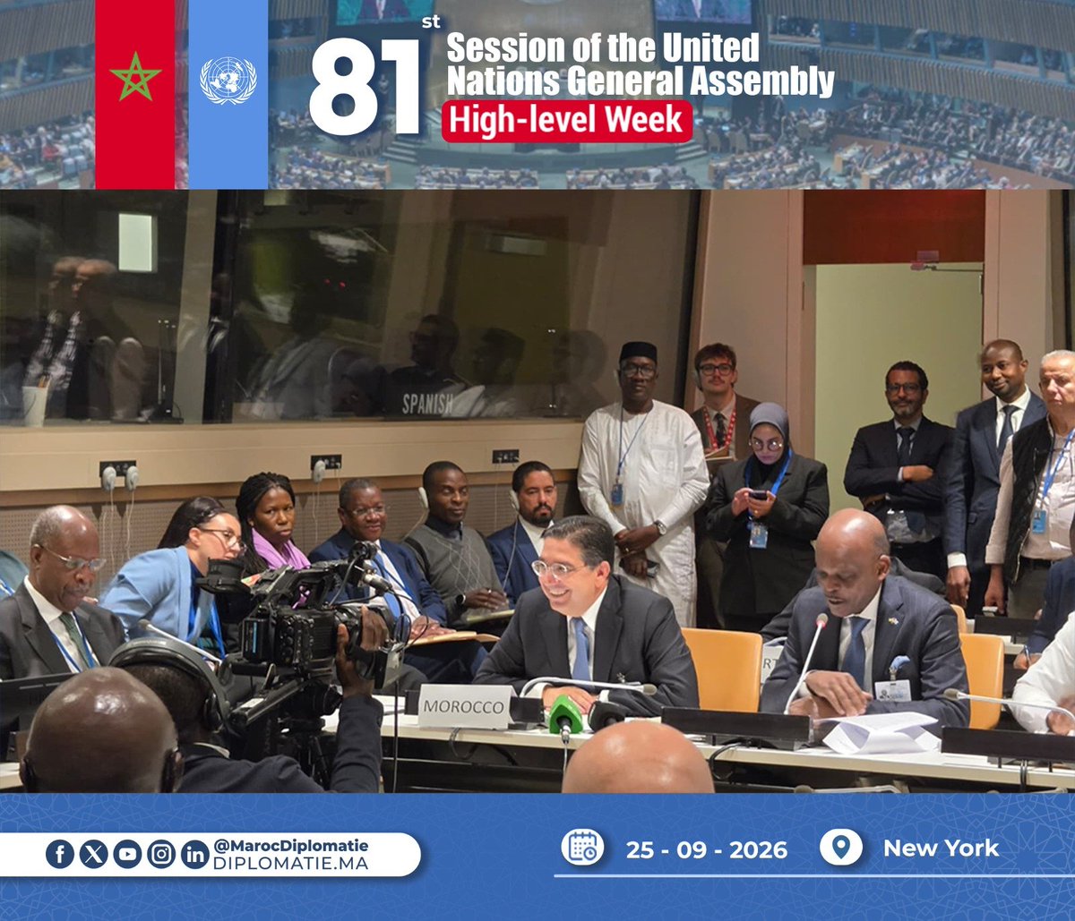 Marocdiplo_EN's tweet photo. MFA Nasser Bourita highlights the Royal Vision for a more integrated, resilient and prosperous Sahel during a high-level event on Security and Development in the Sahel.
🔗https://t.co/EG9ieUIdxU https://t.co/bOUtWlfvOy