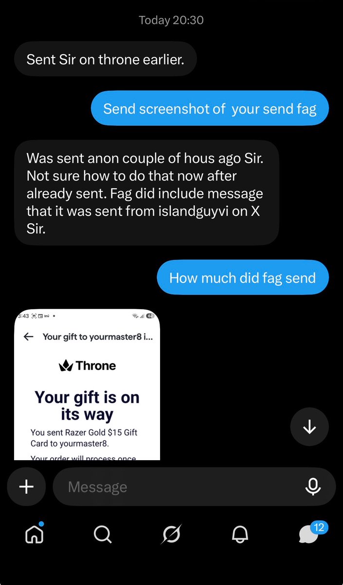 Masterwills9_0's tweet photo. It’s Friday go send on throne and get in my dm for rewards fags,earn my attention with a send notification on my throne🔥💪 https://t.co/JyuryOCFMv