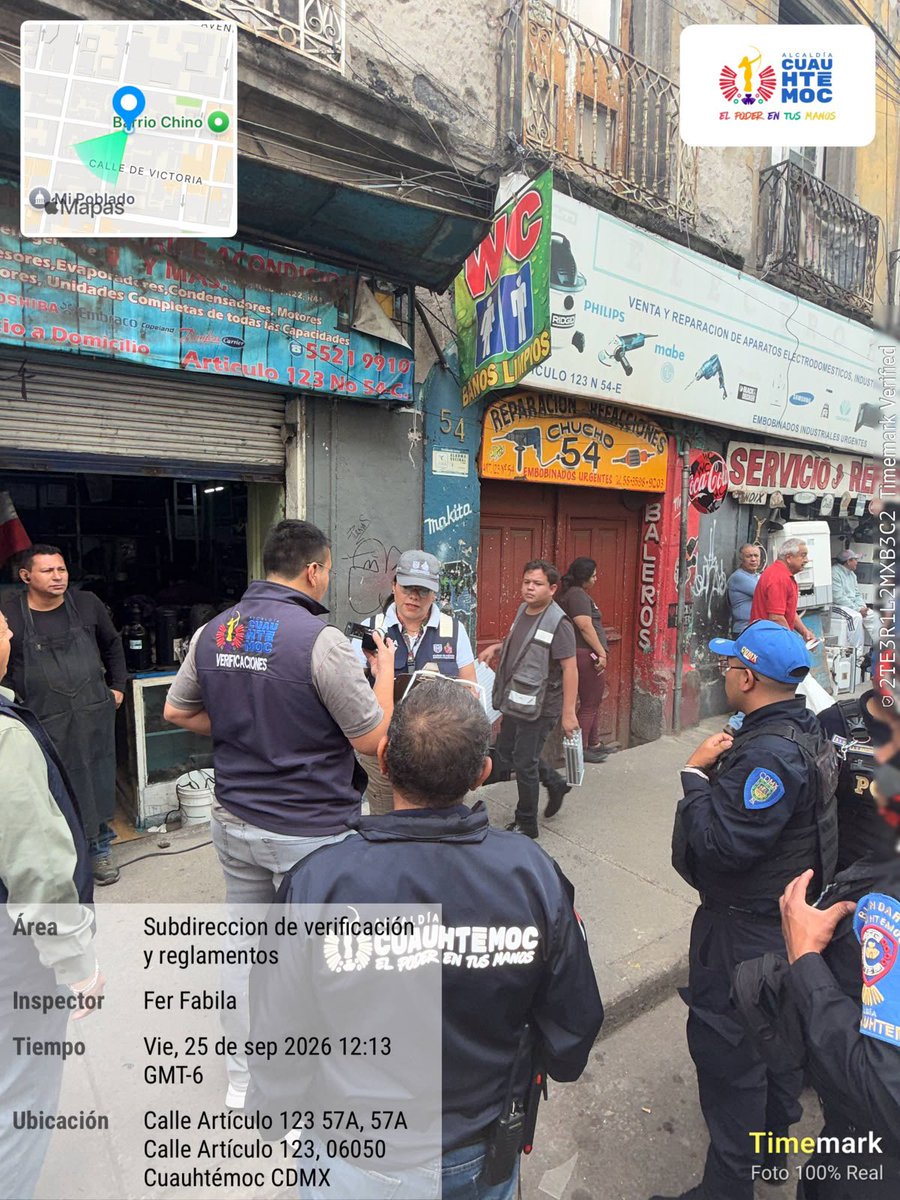 obdulioA's tweet photo. 🚨 En la calle Artículo 123, colonia Centro,  realizamos un operativo de visitas de verificación para ordenar el espacio público.

Por instrucción de la alcaldesa @AlessandraRdlv, mantendremos presencia permanente en la zona para hacer respetar la vía pública, garantizar el libre tránsito y atender las necesidades de vecinas y vecinos.

En Cuauhtémoc, el espacio público se respeta y el orden se construye todos los días. ✅