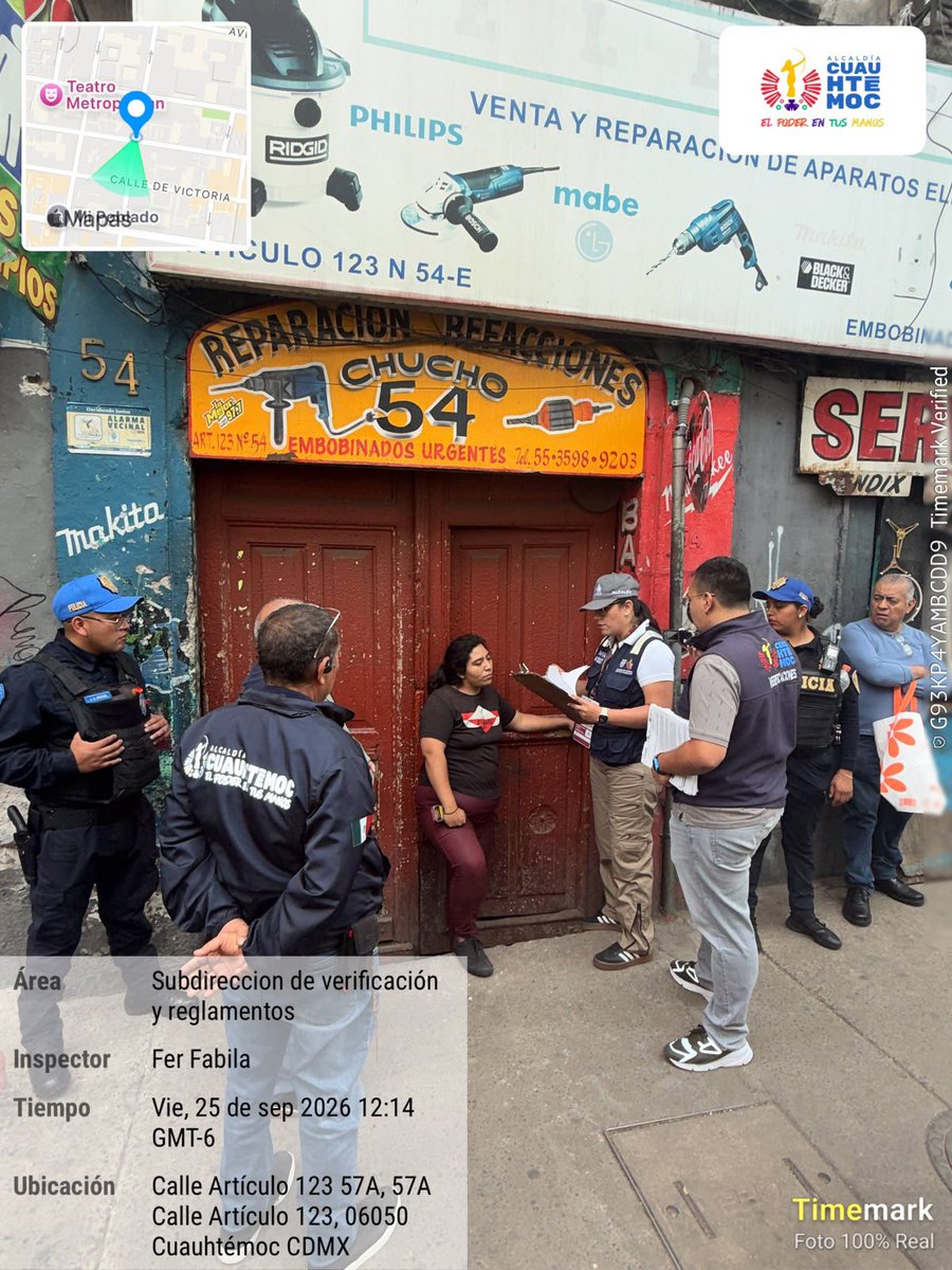 obdulioA's tweet photo. 🚨 En la calle Artículo 123, colonia Centro,  realizamos un operativo de visitas de verificación para ordenar el espacio público.

Por instrucción de la alcaldesa @AlessandraRdlv, mantendremos presencia permanente en la zona para hacer respetar la vía pública, garantizar el libre tránsito y atender las necesidades de vecinas y vecinos.

En Cuauhtémoc, el espacio público se respeta y el orden se construye todos los días. ✅