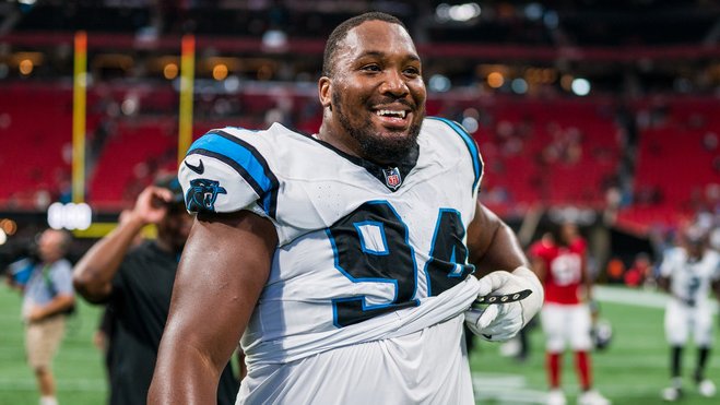 PFHOFAmbassador's tweet photo. AARON HALL, @Panthers DL
The undrafted rookie, Hall, has a 2.9% negatively graded run defense play rate - 3rd BEST among all @NFL interior defensive linemen in 2026 (Per @PFF)
#KeepPounding #Panthers #Carolina #CARvsCLE #NFL #NFLTwitter #NFLSeason #NFLWeek3 #NFLFans #NFLGameDay https://t.co/OPwC5mPicZ