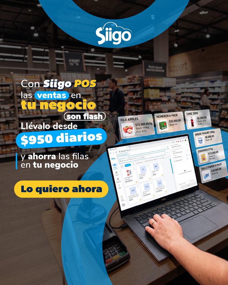 siigocolombia's tweet photo. 🚀 Vende más. Gestiona mejor.
Con Siigo POS controla tus ventas 🛍️, inventario 📦, caja 💰 y factura electrónicamente 🧾, ¡todo de forma fácil y desde cualquier lugar! 📲
💬 Comenta “INFO” y conoce la oferta especial que tenemos para ti. 🎁 https://t.co/VugUyBZh5o