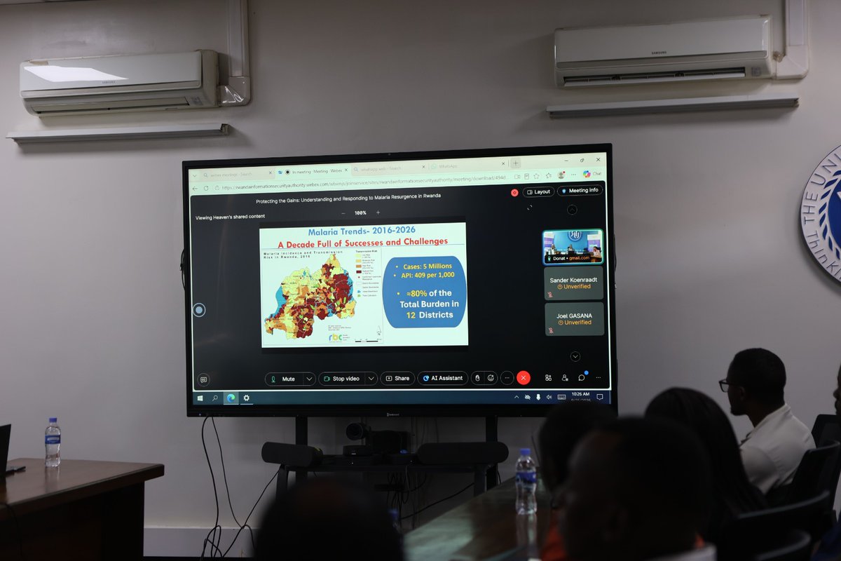 RBCRwanda's tweet photo. Today, RBC’s Health Science and Innovation Platform (SIP) looked at the malaria situation in #Rwanda, focusing on current trends, the recent malaria resurgence and its drivers, but also the ongoing national response to address the rise in malaria cases to protect gains.
Discussions showed that several factors contributing to malaria resurgence include mosquitoes becoming resistant to some insecticides, more mosquito breeding sites, changes in mosquito biting behavior, emerging anti-malaria drug resistance, population movement, climate change, and budget constraints to sustain evidence-based interventions.

Noting that malaria burden in Rwanda is not equally distributed across districts, the ongoing response consists of data-guided and tailored interventions.
To achieve the national goal and protect gains, there is a need for regular local surveillance, stronger community engagement, and timely response.

Closing the forum, DG @CMuvunyi stressed: “Data alone is not enough. We must turn timely, quality evidence into action” to strengthen malaria prevention, treatment, and mosquito control.

#ZeroMalariaStartsWithMe