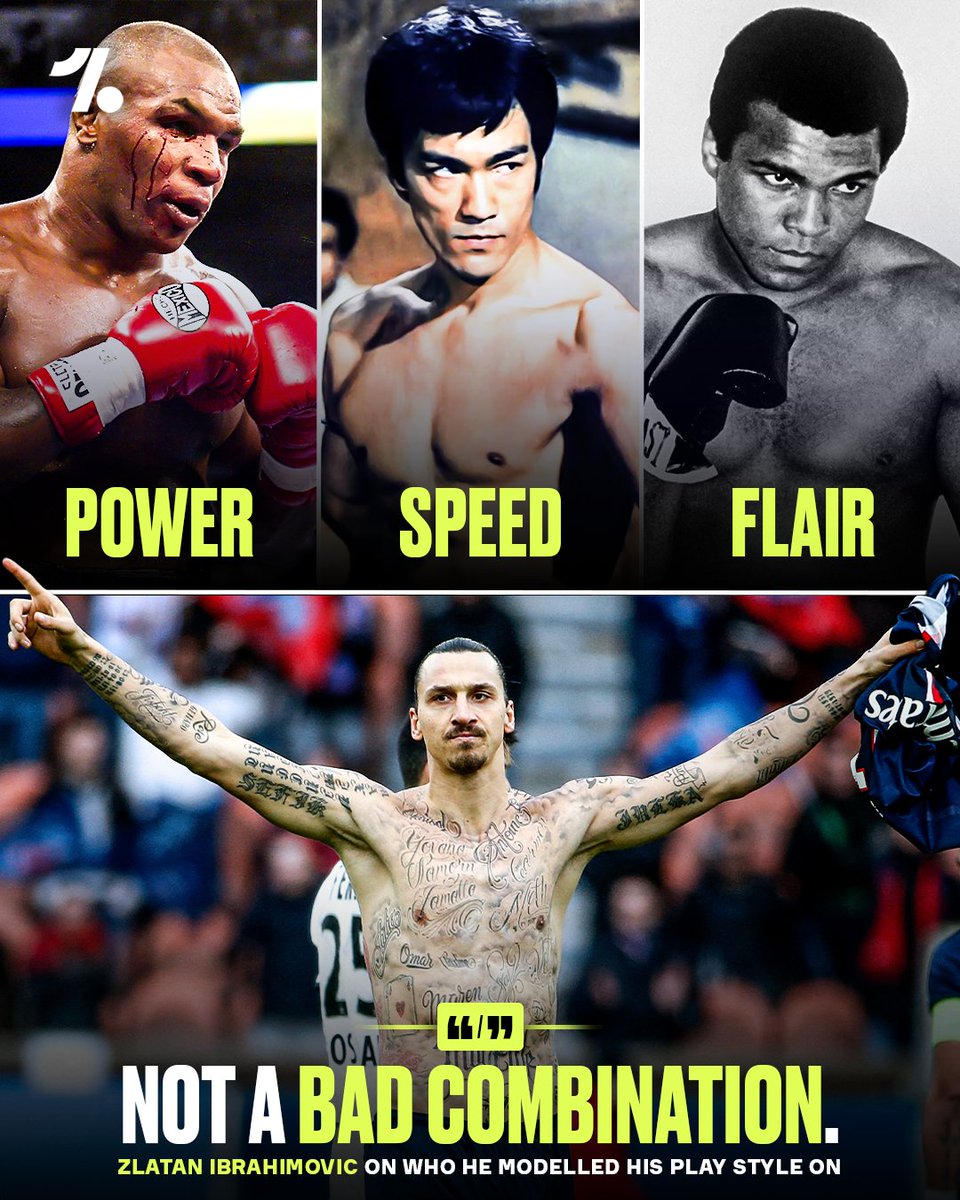 OneFootball's tweet photo. Things are starting to make sense now 🤣

Kevin Hart asked Zlatan Ibrahimovic how he scored such incredible goals during his career, and the Swedish star's answer was the most Ibra thing 😅

🗣️ "When I was young, my father put my in front of the tv, and I saw of clips from Muhammad Ali, I saw Bruce Leee, and I saw Mike Tyson, so I tried to combine all of them." 🥊

"So I took the power from Mike Tyson, I took the speed from Bruce Lee, and I was dancing like Muhammad Ali.

"Not a bad combination" 😏

🎙️ via Cold as Balls