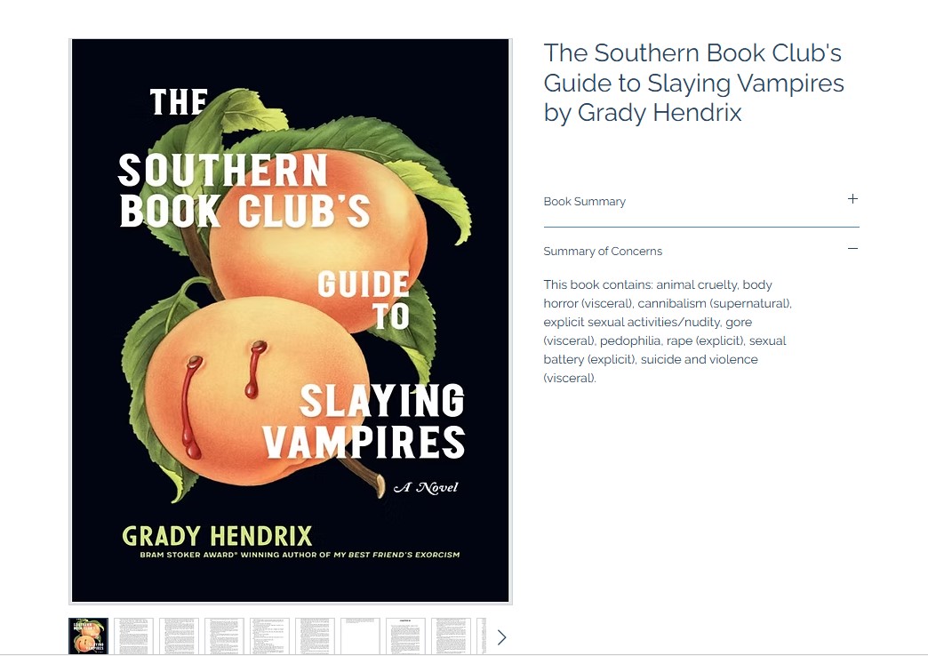 marylibrarymi's tweet photo. The Southern Book Club's Guide to Slaying Vampires by Grady Hendrix
Found in Michigan high school libraries and possibly the classrooms.
Rated 5/5 (Deviant Content)
Book Rating Review: https://t.co/AN8V4vSKY8
@OccupyLibraries @DaveBondyTV @protect_txchild https://t.co/zFPjAuVKVj