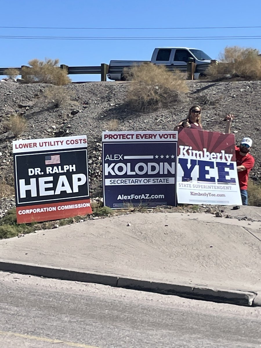 TexPolesky's tweet photo. Hit 20+ doors already today and every patriot we talked to is FIRED UP to vote for Andy Biggs.

Stopped to help stand a @KimberlyYeeAZ sign back up that the weather knocked over. That’s how we do it out here.

Team Mohave is locked in behind the ENTIRE Republican ticket. We will win this thing in November.

This is the energy that wins. 🇺🇸