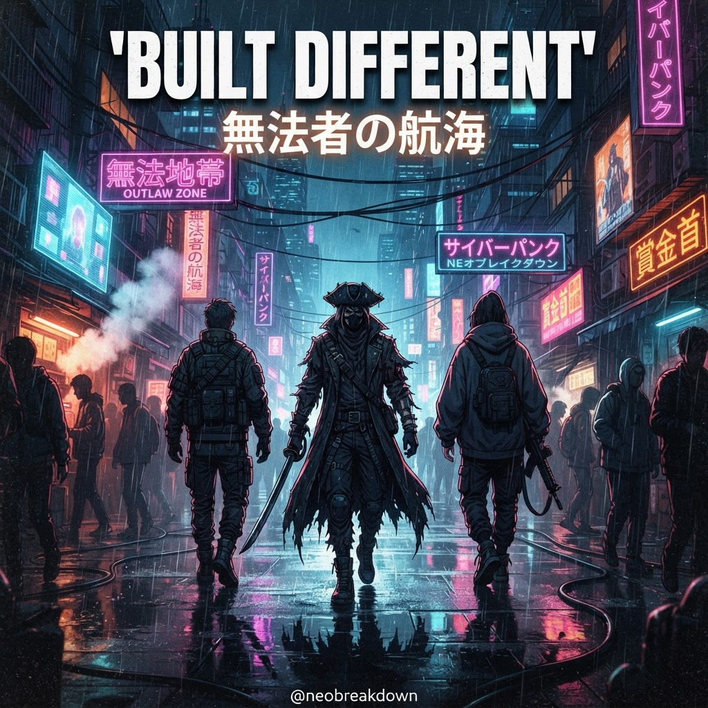 ClintMevis's tweet photo. Main-character energy: rain, neon, and pirate-era menace. Built different. If this landed on your timeline, you already know the vibe. https://t.co/GuQ8GwygRT