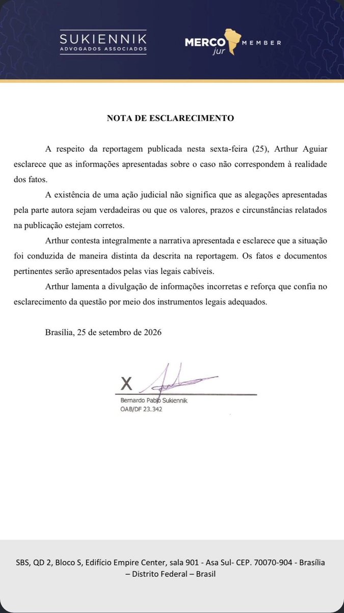 StreamsAA's tweet photo. A existência de um processo, por si só, não significa que todas as alegações apresentadas sejam verdadeiras. 

O Arthur Aguiar esclareceu que a situação foi diferente do que foi divulgado e que os fatos serão apresentados pelas vias legais. https://t.co/H15zFYycvk