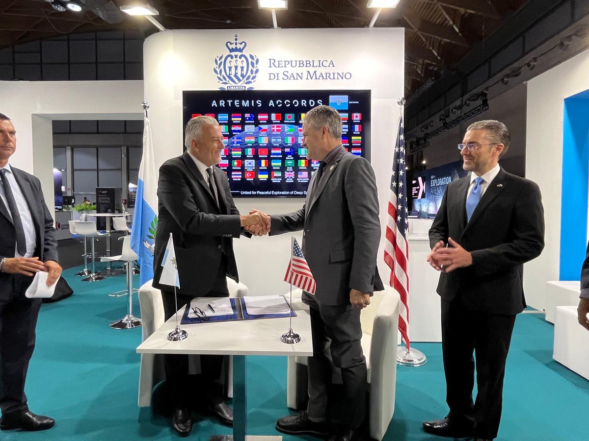 NSSofNT's tweet photo. San Marino signed the Artemis Accords Fri Sep 25, the 76th country to join.

Already known: Accords set principles for safe, transparent civil exploration on the Moon, Mars, and beyond.

Image Credit: NASA https://t.co/rAQWfTC9iH