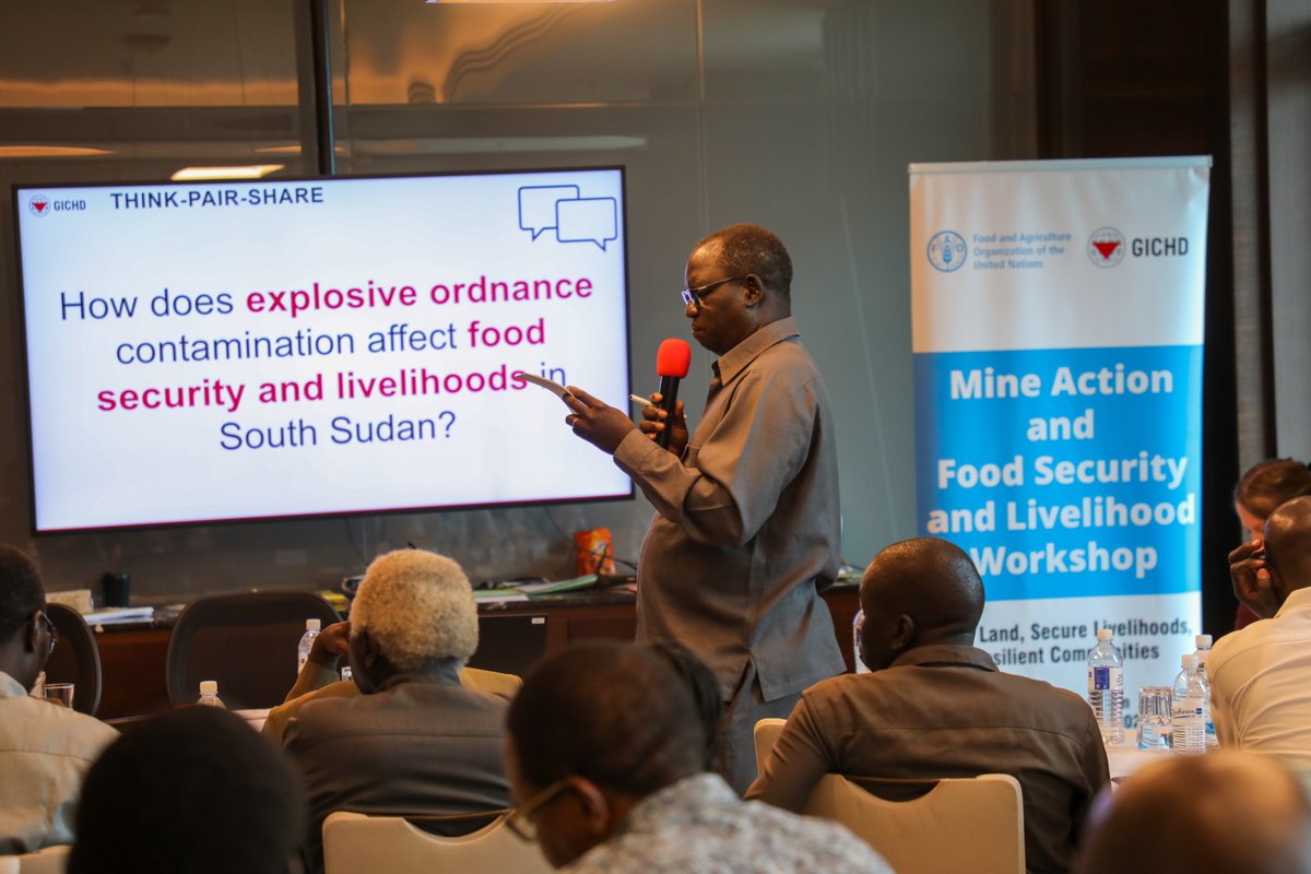 UNMAS's tweet photo. #UNMAS #SouthSudan joined National Mine Action Authority, mine action operators and partners at the @GICHD-@FAO South Sudan #MineAction and #FoodSecurity & #Livelihoods workshop in Juba, including a panel discussion on South Sudan’s mine action system and prioritization. https://t.co/2YQdgz5XIs