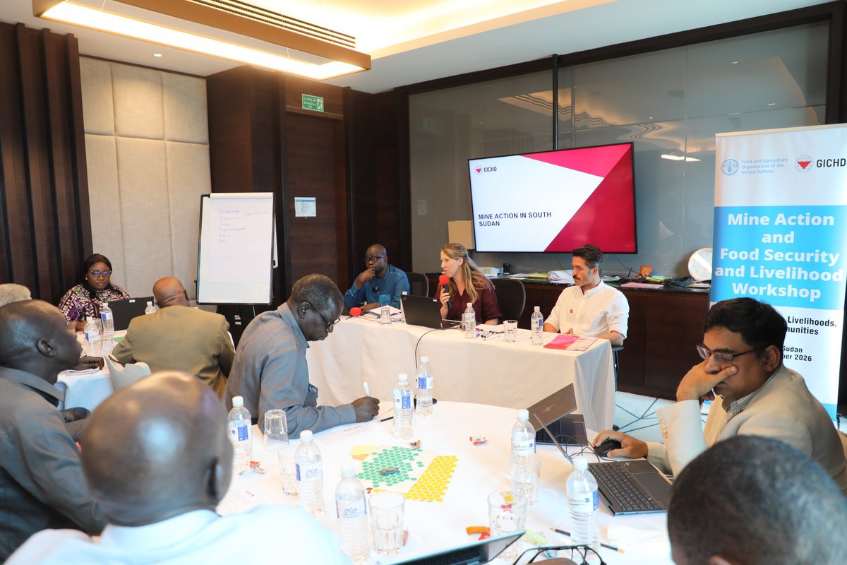 UNMAS's tweet photo. #UNMAS #SouthSudan joined National Mine Action Authority, mine action operators and partners at the @GICHD-@FAO South Sudan #MineAction and #FoodSecurity & #Livelihoods workshop in Juba, including a panel discussion on South Sudan’s mine action system and prioritization. https://t.co/2YQdgz5XIs