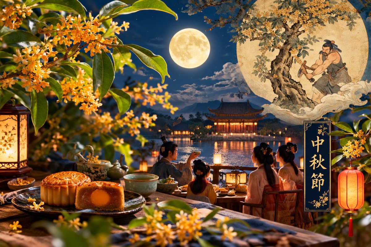 massage10's tweet photo. 秋の夜空に浮かぶ
#満月 と香り高い #桂花 

#中国 で桂花は 
#中秋節 と深く結びついてきました🌼

月の中には巨大な桂樹があり
呉剛が永遠に斧を振り続けている☄️

そんな伝説が
唐代には語られていました💫

桂花は中国の秋を象徴する花です

#キンモクセイ の香りの文化
https://t.co/AcTcxg5Sdu https://t.co/ueZDMnRe51