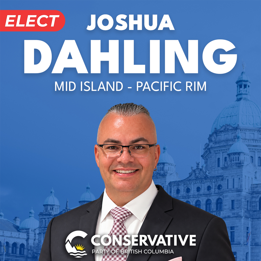 Conservative_BC's tweet photo. We’re pleased to announce Joshua Dahling in Mid Island-Pacific Rim.

We’re unified and ready to bring the change BC deserves.

https://t.co/bggvXLBzq0 https://t.co/m1Ms3xCFsE