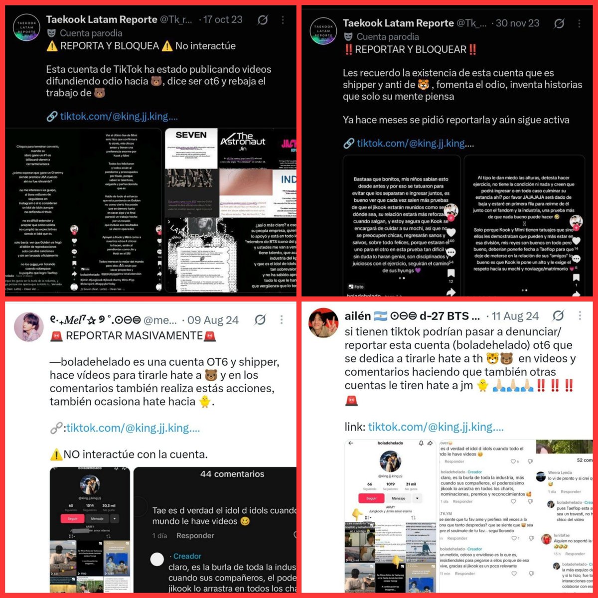 mizzieReportOT7's tweet photo. 🚨⚠️ REPORT & BLOCK ⚠️🚨

A @/KMREPORTS divulgou informações não comprovadas sobre a conta que fez as ameaças contra o 🐻, afirmando que seria um perfil recente, ligado a tkk e criado só para incriminar as jkks.

O problema é que existem prints e registros provando que essa conta já vinha sendo reportada desde 2023 por atacar o 🐻.

Espalhar como se fosse fato que ela foi criada agora pra "armar" contra outros só desvia o foco do que realmente importa e descredibiliza a gravidade das ameaças, que precisam ser levadas a sério.

Uma conta desse tamanho, feita para a proteção de dois dos membros, deveria ter muito mais responsabilidade antes de postar.

Como fanbase de report, sabemos o peso da nossa voz e como influenciamos quem nos segue. Falar ou insinuar que ameaças sérias foram apenas "armação" de briga de shipper reduz a segurança do artista a uma disputa dentro do fandom e passa um pano perigoso para atitudes que deveriam ser combatidas por todos.

Nosso foco precisa ser único e exclusivo: proteger os meninos e exigir segurança. Não dá para usar uma pauta tão grave para alimentar rivalidades que já são enormes dentro do fandom.

🔗 https://t.co/LeQ7GENyRR