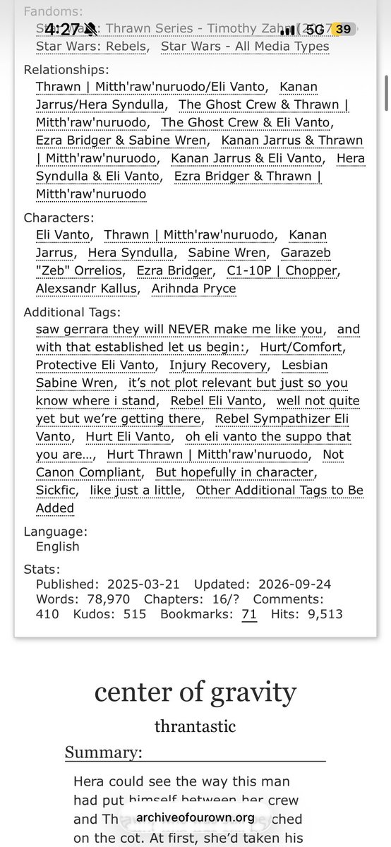 WithLove_Maria_'s tweet photo. Promoting this fic bc I’m rereading it and started sobbing please I love this one so much I think back to it a lot I love how Thrawn’s love for Eli manifests WAHHHH
#thranto https://t.co/ETYYaCReur
