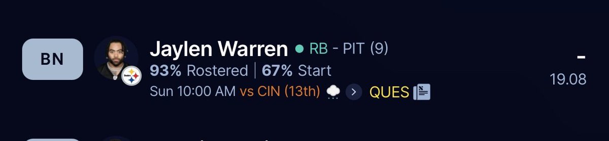 ivyman_NFL's tweet photo. Yo @SleeperHQ what are we doing here with Jaylen Warren projections. Love the guy but damn https://t.co/JaSaoF5WjD