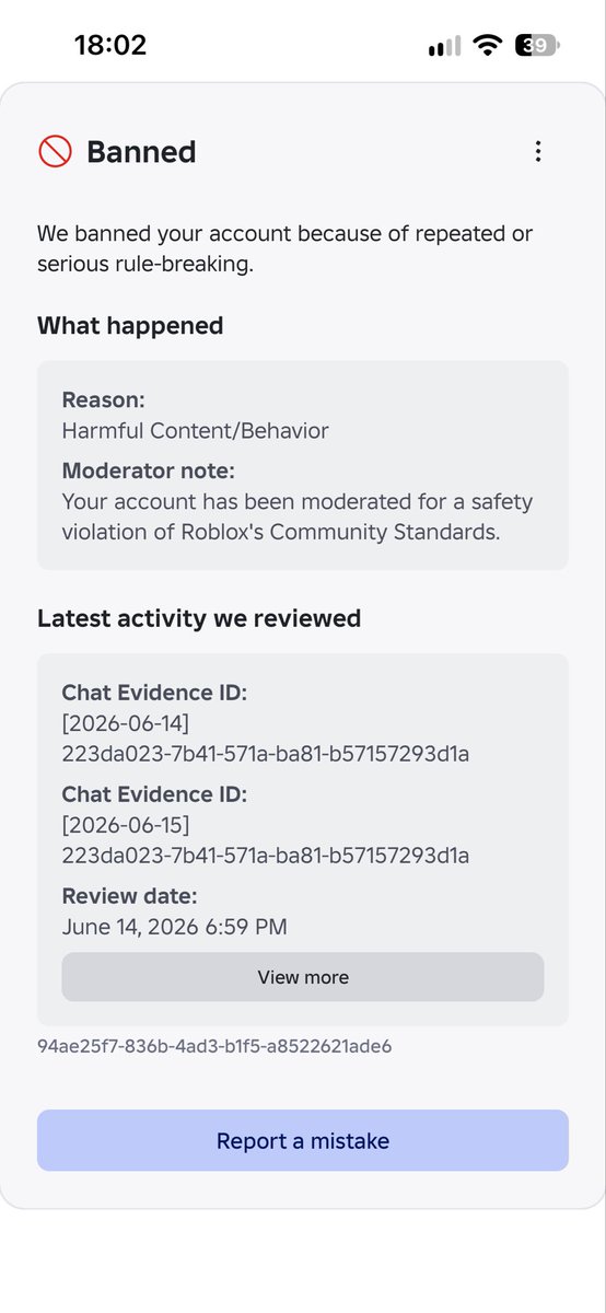 quinceeboy's tweet photo. @sentrygone @Roblox same here, my account (quinceecboy) has been terminated 3 months ago and they refuse to even reply to nearly all of my appeals and my ROA request. we need to keep sending these on all roblox posts until they put in real work to fix this issue https://t.co/EDAeWuHkHI