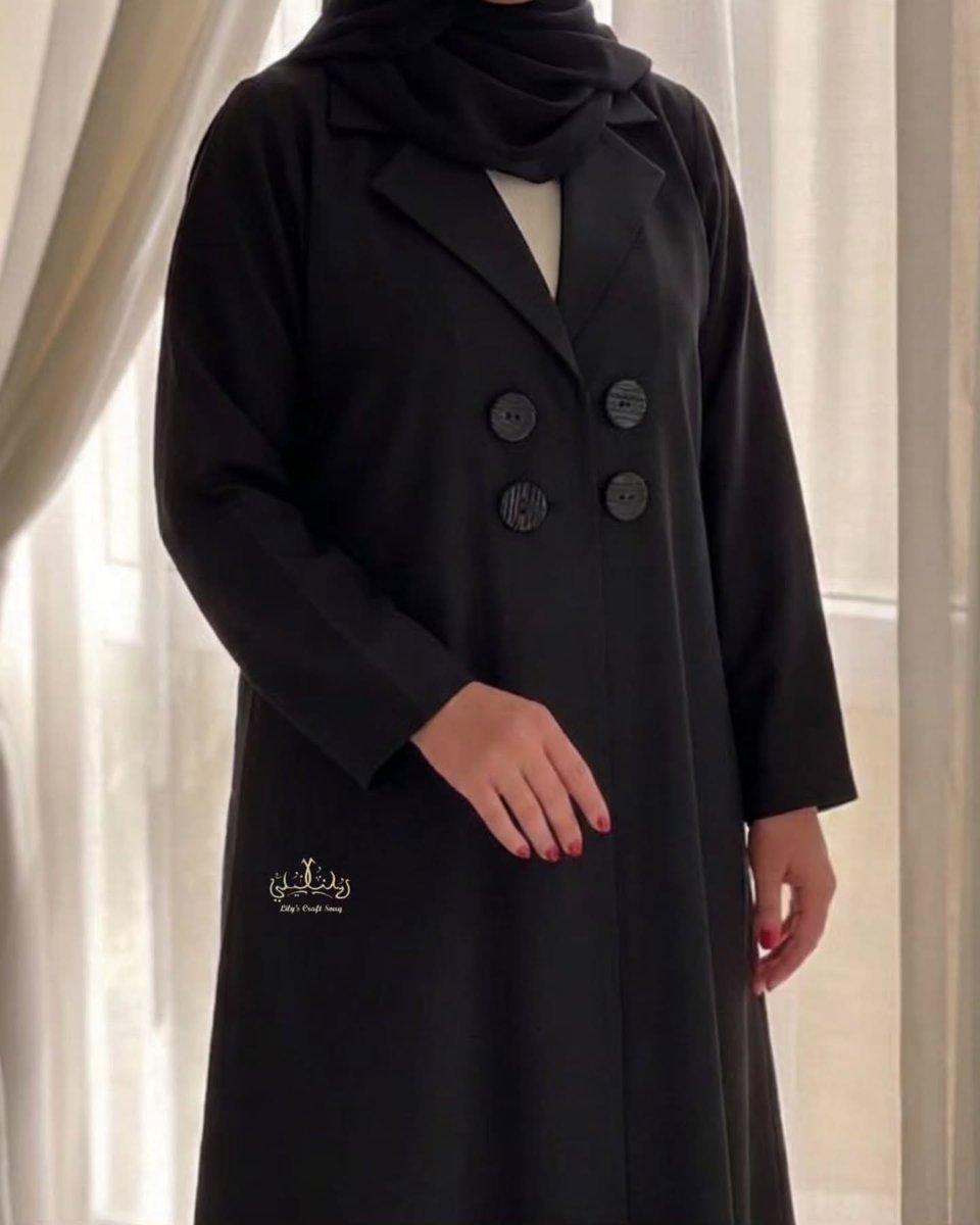 jacintohawne's tweet photo. Classic tailoring meets modern modesty. A chic blazer collar, statement buttons, and delicate embroidered back detail make this abaya perfect from office meetings to evening gatherings. Would you wear it for work, brunch, or a night out? DM to order. https://t.co/i58V2efqfx