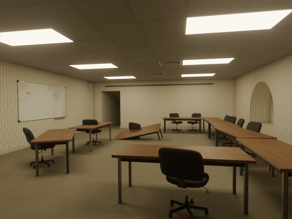 NagayumeS's tweet photo. Today in class instead of actually pay attention I modelled a backrooms-misremembrance of the classroom itself because I was bored https://t.co/9dV7KPGSgU