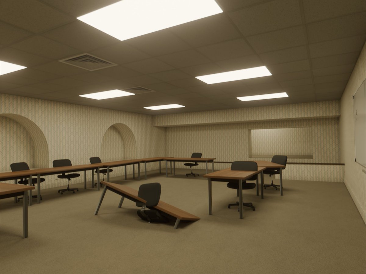 NagayumeS's tweet photo. Today in class instead of actually pay attention I modelled a backrooms-misremembrance of the classroom itself because I was bored https://t.co/9dV7KPGSgU