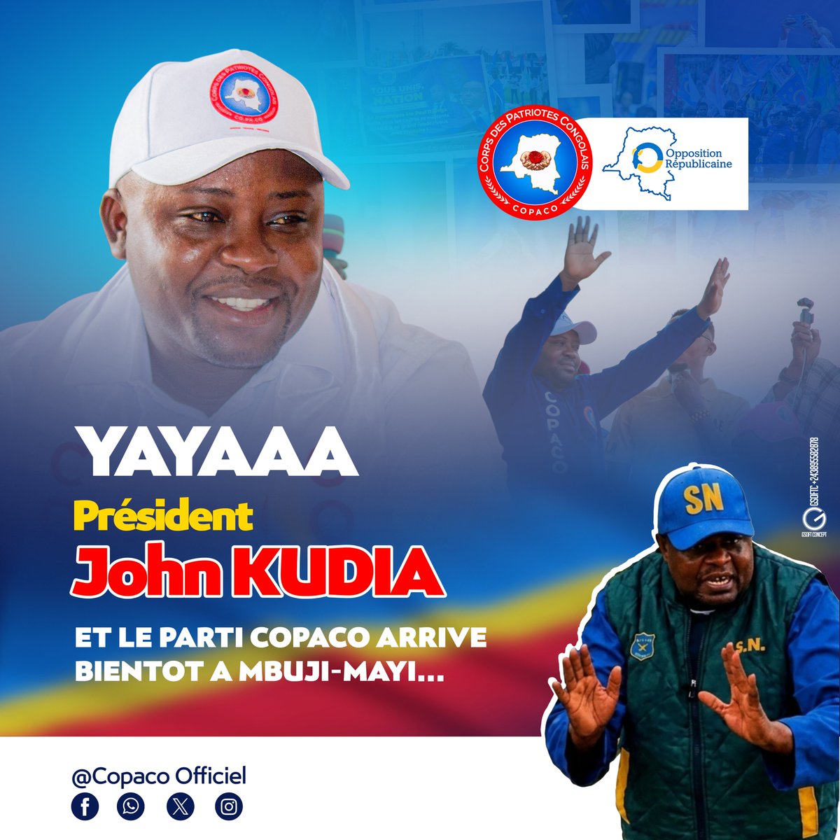 Copaco_rdc's tweet photo. 🚨 🚨🚨🚨🚨 Après Kananga, John KUDIA (Pdt COPACO & Coordon Adj OPR26) arrive à MBUJI-MAYI !
Mbuji-Mayi, prépare-toi.
#OPR26 #COPACO #JohnKudia #MbujiMayi #RDC https://t.co/b8uFoSC7RA