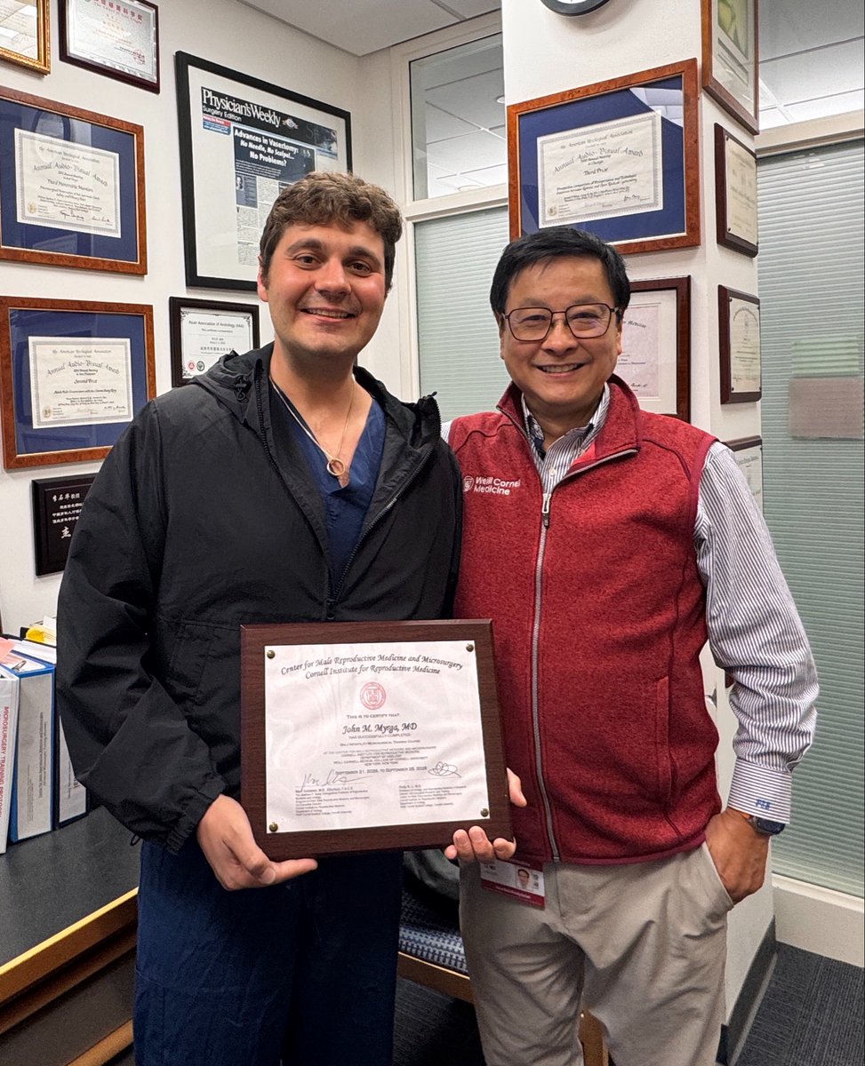 psli2005's tweet photo. We truly enjoyed hosting Dr. John Myrga @JohnMyrga who completed his urology residency at @UPMCUrology and additional training in male infertility and mens’s health under Dr. James F. Smith at @UCSFUrology while completing a fellowship in reconstructive urology with @Ben_Breyer  @UCSFUrology. John has now returned to the University of Pittsburgh as an attending urologist and Assistant Professor of Urology, specializing in reconstructive urology, male infertility and sexual medicine.   
John did an outstanding job during this week’s Male Infertility Microsurgical Course at @WCMUrology, demonstrating excellent microsurgical skills and consistently strong technical performance in both VV and VE animal models. John is a talented surgeon whose dedication, precision, and passion are truly inspiring. Working with talented and motivated young urologists like John is one of the greatest joys of academic medicine. Nothing is more rewarding than watching trainees develop the skills and confidence to become future leaders, advance our field, and improve patient care. We are confident that many couples facing male infertility in the Pittsburgh region will benefit greatly from his expertise and dedication. Congratulations, John—keep moving forward!
@WeillCornell @NYSAUA @SMSNA_ORG @SSMR_malefactor @ASRM @ReproMed_SMRU