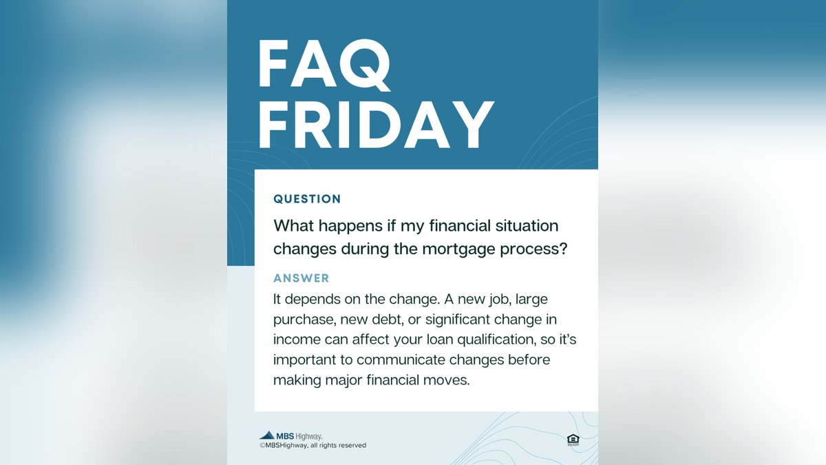 AaronKopelson's tweet photo. Life doesn't always wait for the mortgage process to be finished. But if something changes financially while you're buying a home, it's important to address it early. Changes in employment, income, credit, or debt can affect your loan qualification even if you've already been approved. When in doubt, ask before making a move. If you have questions about your personal situation or how a change could impact your loan, feel free to reach out. I'm always happy to help.