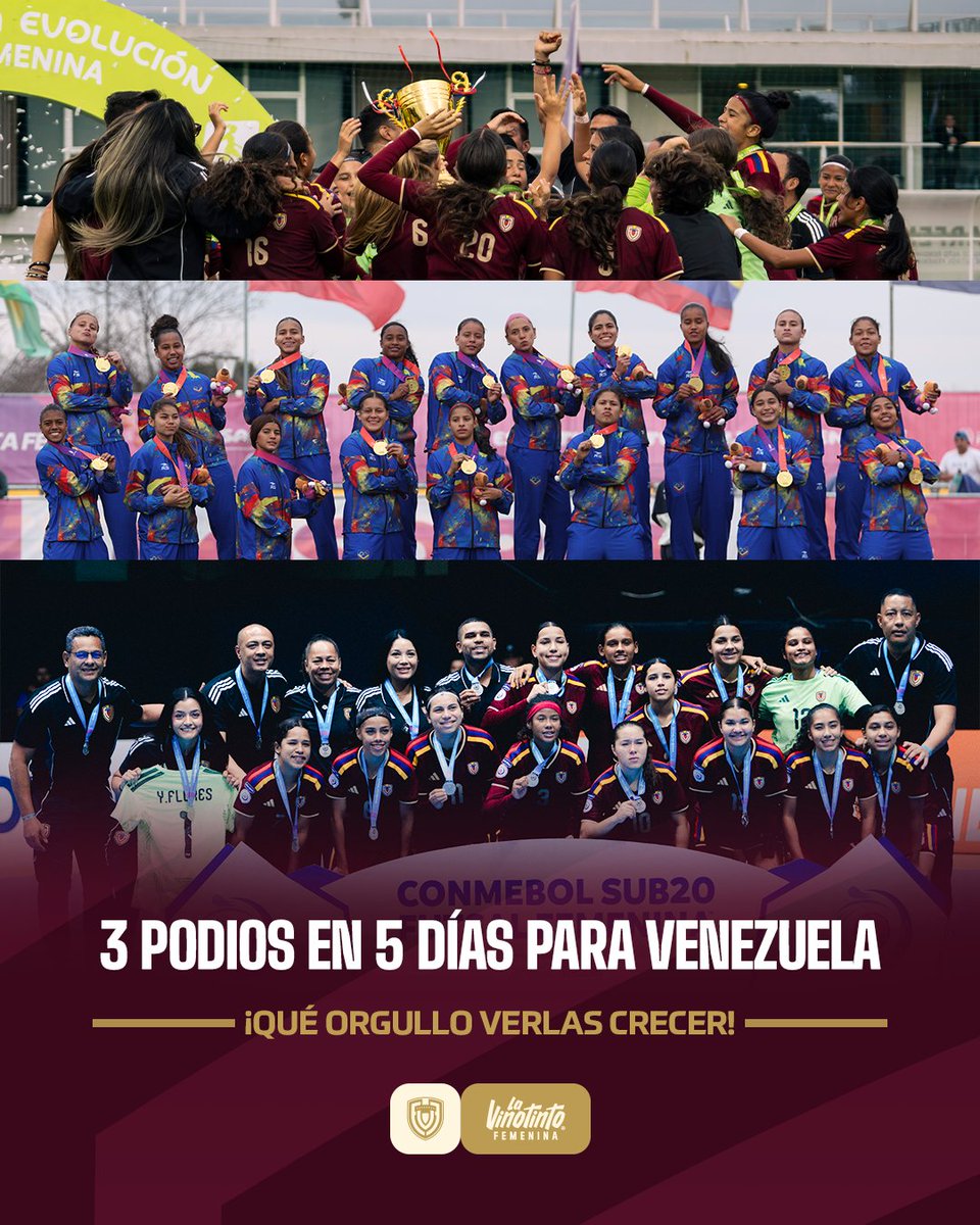 FVF_Oficial's tweet photo. 𝑬𝒍 𝒇𝒖́𝒕𝒃𝒐𝒍 𝒇𝒆𝒎𝒆𝒏𝒊𝒏𝒐 𝒗𝒆𝒏𝒆𝒛𝒐𝒍𝒂𝒏𝒐 brilló en tres escenarios, con tres selecciones y tres competencias distintas.

¡𝑄𝑢𝑒́ 𝑜𝑟𝑔𝑢𝑙𝑙𝑜 𝑣𝑒𝑟𝑙𝑎𝑠 𝑐𝑟𝑒𝑐𝑒𝑟!

#SiempreVinotinto🇻🇪

https://t.co/uxV3VHN1EP https://t.co/J5QRVaZMrm