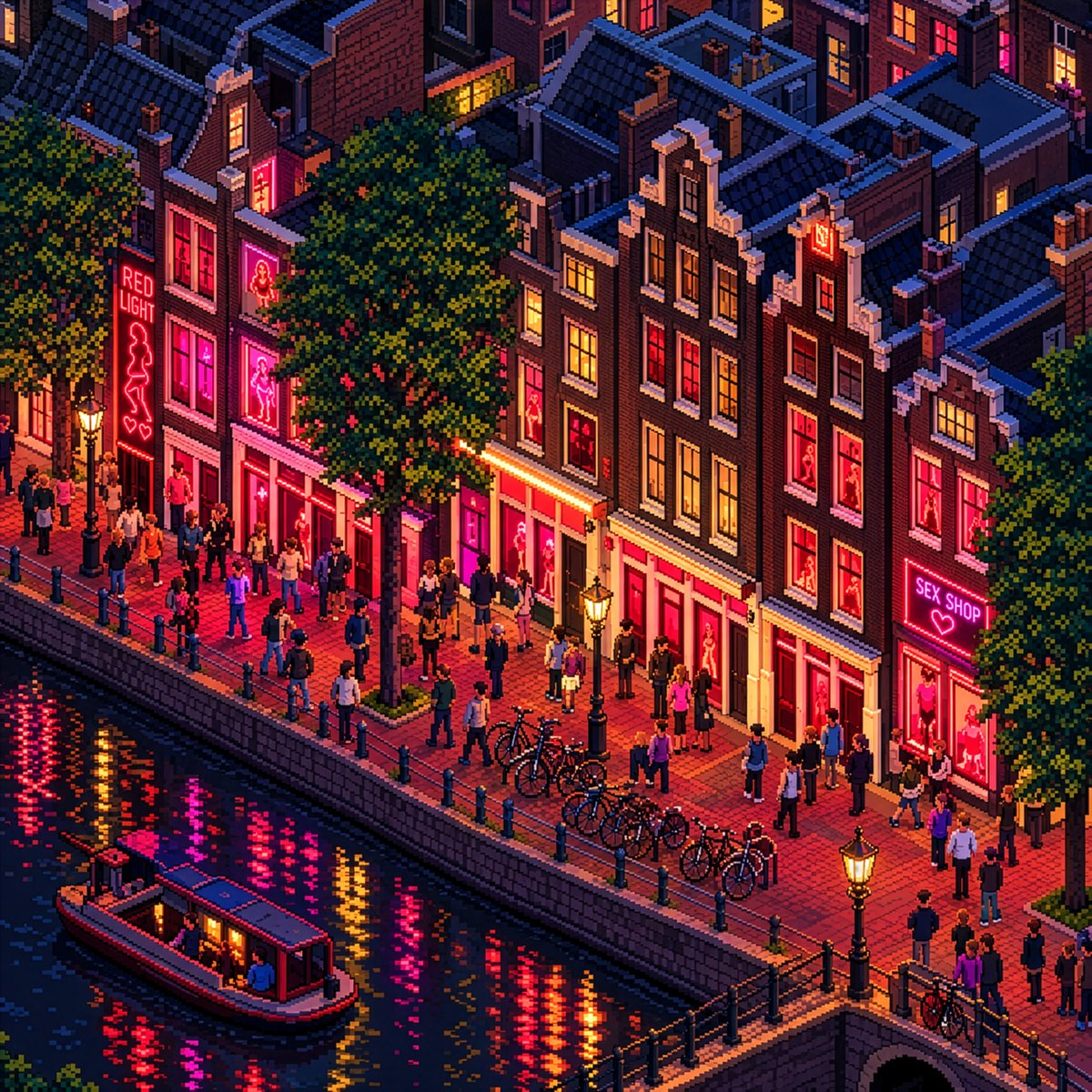 sickbitsio's tweet photo. De Wallen, Redlight district of Amsterdam at night, pixel by pixel 🌃🇳🇱
#pixelart #Amsterdam #Netherlands #8bitart https://t.co/SzFo4MmzyW