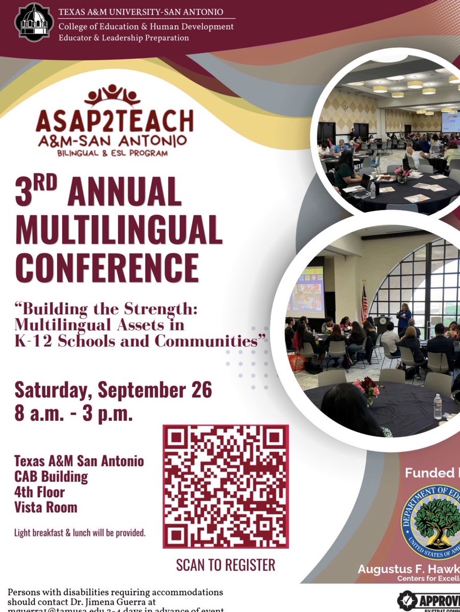 hugo_bil's tweet photo. Mark your calendar and make plans to attend! Great sessions, valuable insights, and excellent keynote speakers. You won’t want to miss it! 3rd annual multilingual conference! Share 🙏@TAMUSanAntonio @DrZelayaSpeaks @JRod_EISD @TA4BE @SAAABEofTexas @miguelmigrant https://t.co/Pgz2TQACzm