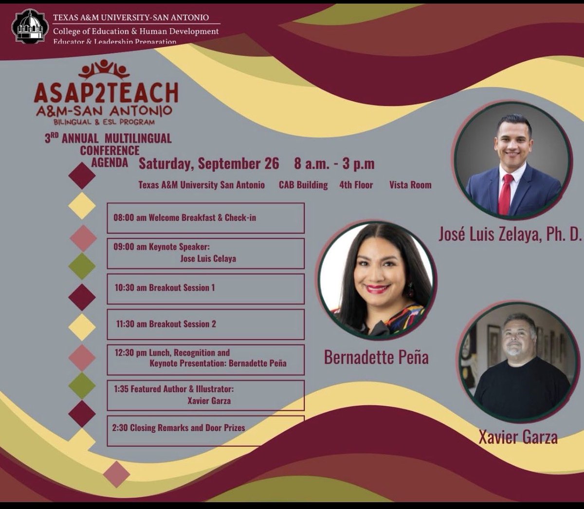 hugo_bil's tweet photo. Mark your calendar and make plans to attend! Great sessions, valuable insights, and excellent keynote speakers. You won’t want to miss it! 3rd annual multilingual conference! Share 🙏@TAMUSanAntonio @DrZelayaSpeaks @JRod_EISD @TA4BE @SAAABEofTexas @miguelmigrant https://t.co/Pgz2TQACzm