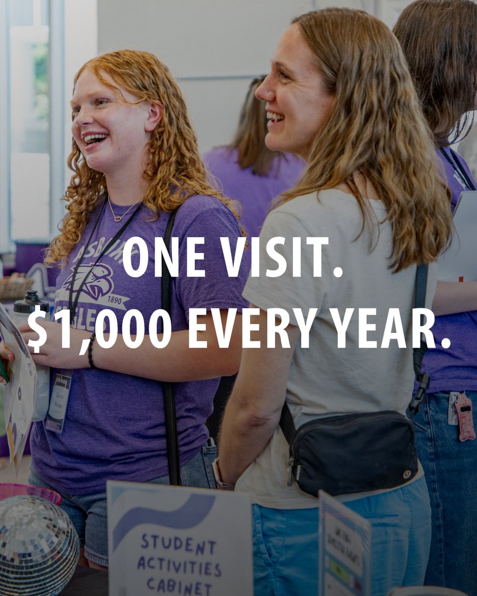 AsburyUniv's tweet photo. 💰👀 This might be the easiest scholarship you’ll ever earn!

Visit Asbury and you could receive a $1,000 scholarship for every year you attend, as long as you visit before May of your Senior year of High School! 💜🦅

Come experience campus, and you could be taking a step toward making college more affordable at the same time.

Your visit can be an eligible visit event or a personalized campus visit, so you can choose the experience that works best for you!

Visit campus. Earn $1,000 a year. That’s a pretty good reason to come see us. 👀

📍 Register for your Asbury visit today at https://t.co/KeER9Re7dt

#AsburyUniversity #VisitScholarship #CollegeVisit #FutureEagle #YouBelongHere