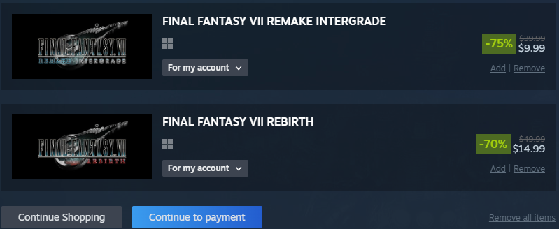 Synestro213's tweet photo. I’m debating picking up the Final Fantasy VII Remake bundle for $24. I already have them on PS5Pro but never finished Rebirth—I only got about an hour past the beach boss. Part of me is tempted to grab them on PC to actually give my rig some use, even though I barely game on it. Has anyone else double-dipped just to start fresh on a different platform?