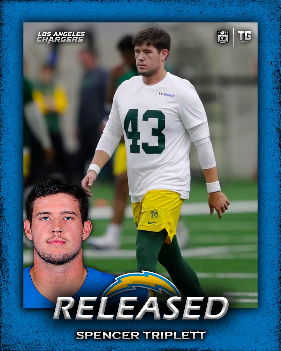 ProSnapTracker's tweet photo. RELEASED:

The Chargers have Released Spencer Triplett from their Practice Squad. Triplett was signed to the practice squad earlier this week.

#SpencerTriplett #Chargers #LongSnap #LongSnapper #LongSnapping #Football #Pro #NFL https://t.co/IrzkhVyVQZ