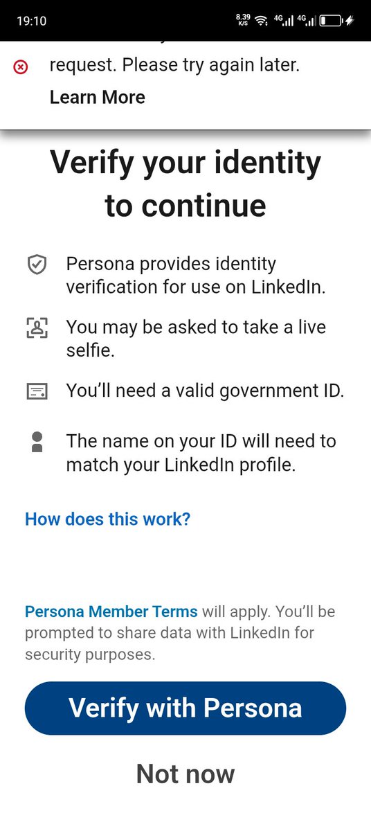BlessingJa5603's tweet photo. I have followed the steps, but I am still getting the same message: “Try again later.” My account has been restricted for several days now. Please help me resolve this issue as soon as possible.

Thanks 👍 
@LinkedIn https://t.co/mYcguVrH8S
