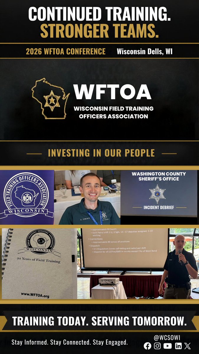 WCSOWI's tweet photo. Continued training. Stronger service.
Investing in our people means better service for our community. 
#WCSOWI #WashingtonCountyWI #LawEnforcementTraining https://t.co/sUSQzmXhJb