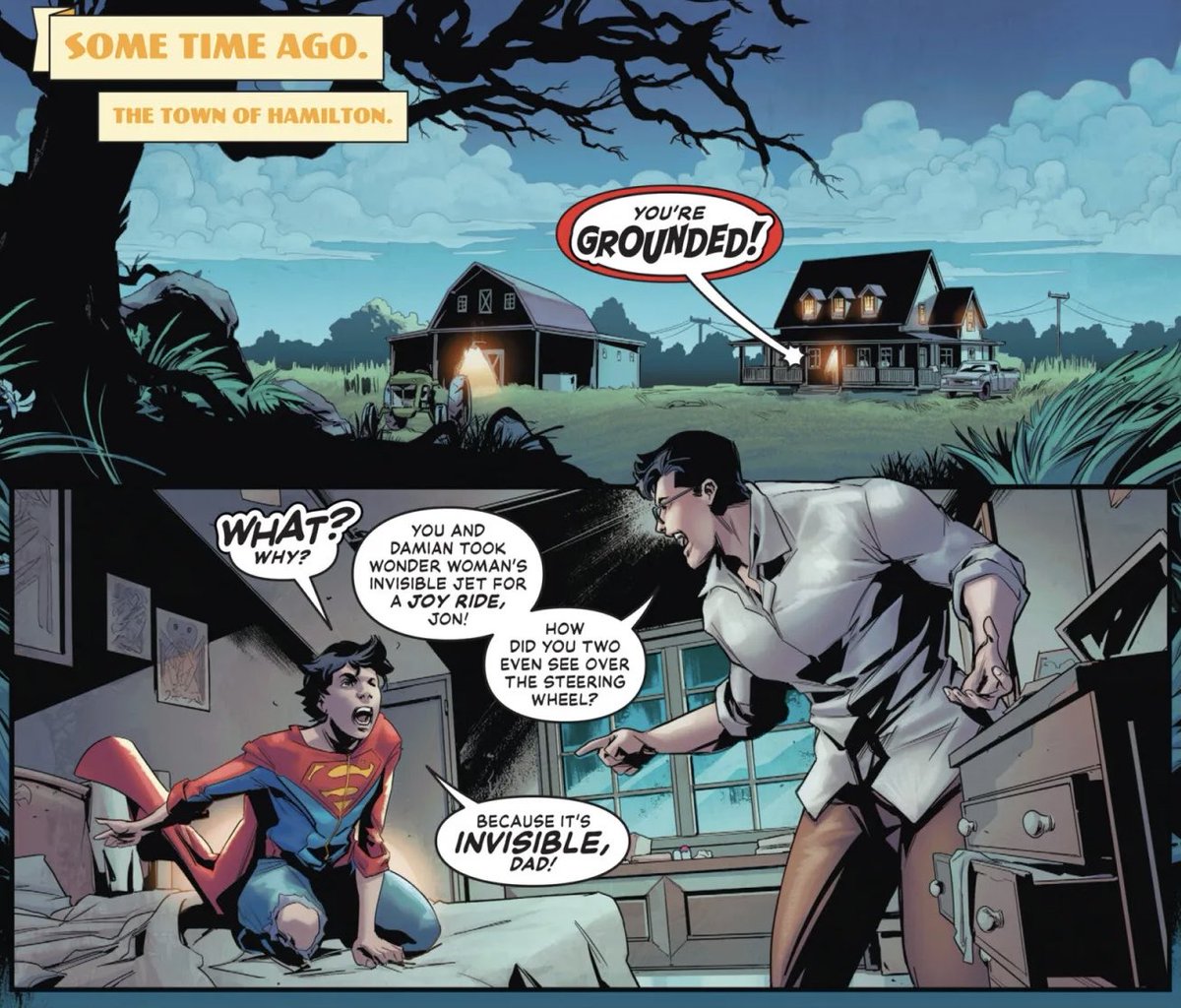 the_xueyutanhua's tweet photo. not Jon and Damian taking Diana’s invisible jet for a joyride 😭😭 

“because it’s invisible dad!” this is the level of sass we will never see again from Jon… https://t.co/8HEiTfLjo3