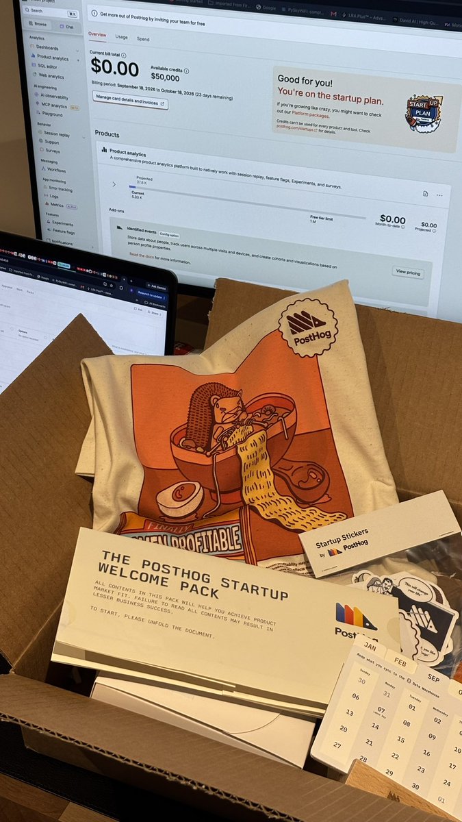 Deepnsec's tweet photo. Appreciate the $50k credits + the startup pack @posthog 🙏 officially ramen profitable 🍜🦔 https://t.co/gjgy13j5gm