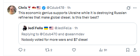 secretsqrl123's tweet photo. dumbest post of the day. russia stopped exporting fuel oct 1 2025. fuck this idiot, please repost.. as the coward has me blocked @Cdub470 .

this is a true maga tard. https://t.co/D6i3EEtsci