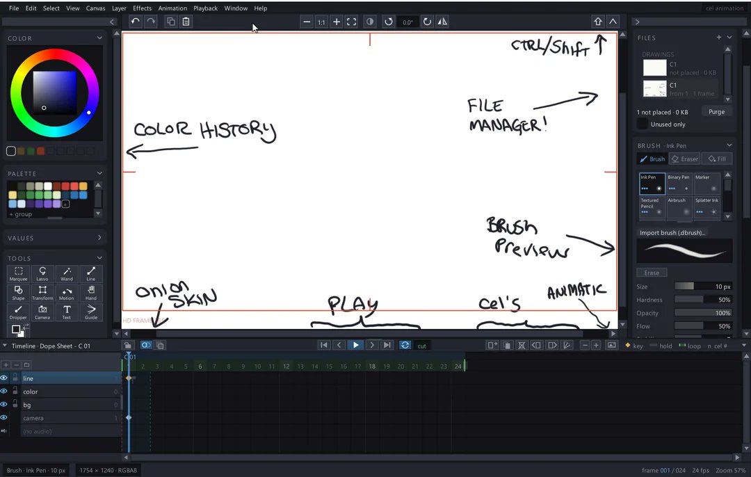 douga_app's tweet photo. Big Update! import Krita and SAI brushes, Record a time lapse, a floating reference image, Color history. Trim Audio. Transparent exports. and a little drag and drop file manager. download it at https://t.co/uMgDPLzhnA #2danimation #framebyframe #traditional #handdrawn https://t.co/c9xew6Ite6