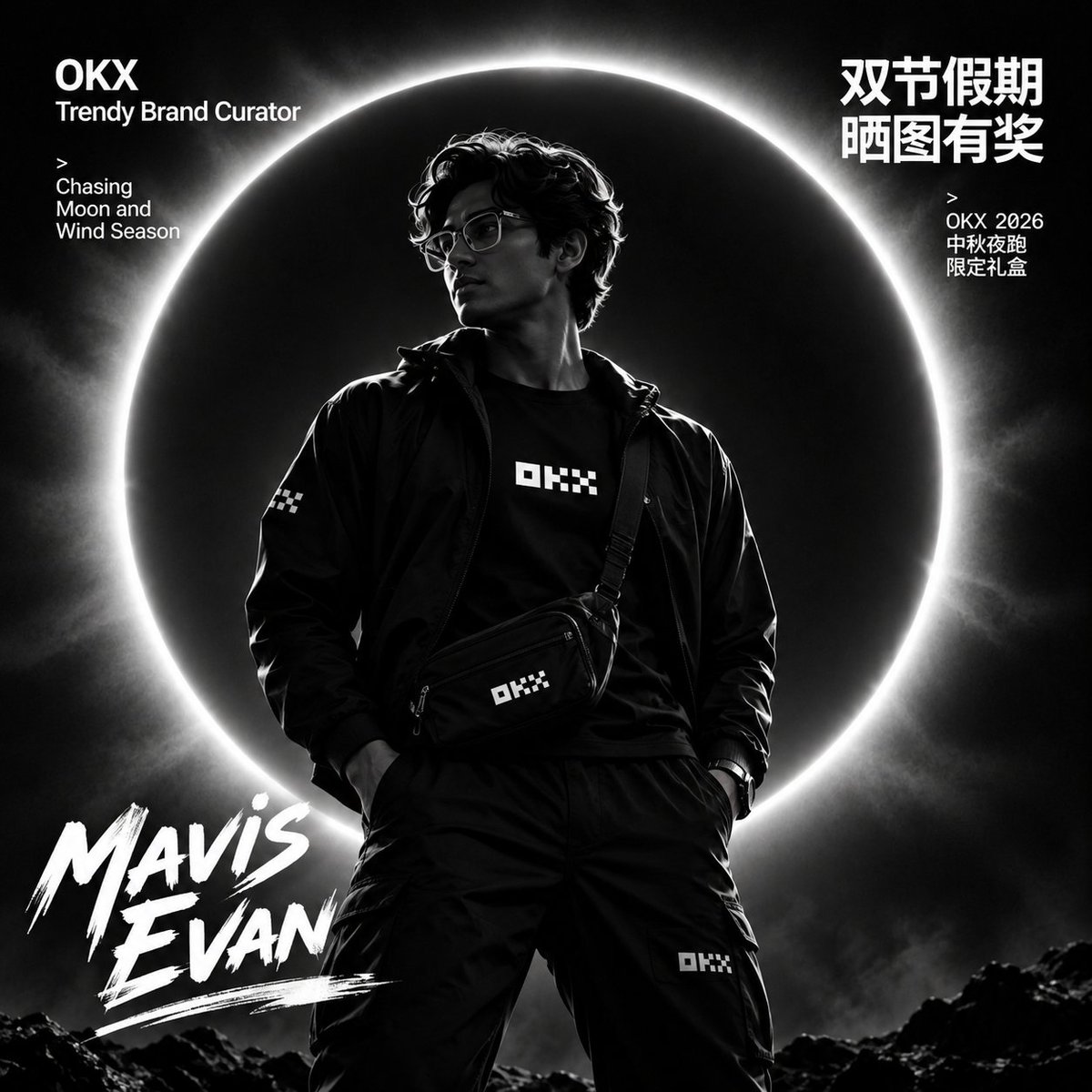Mavis054's tweet photo. Chasing Moon and Wind with @okx

Sometimes crypto is more than charts, candles, and numbers.

It’s also about the culture around it, the people building in it, and the way this space keeps mixing technology with everyday life.

That’s the vibe I wanted to capture with this OKX-inspired look.

Dark, minimal, sharp, with the moon sitting in the background like a reminder to keep moving forward.

For me, #MavisEvan × #OKX is about chasing new ideas, staying curious, and keeping your own style while navigating Web3.

Chasing the moon. Following the wind. Staying on the journey.

#OKX潮牌主理人 
@okx @okxchinese