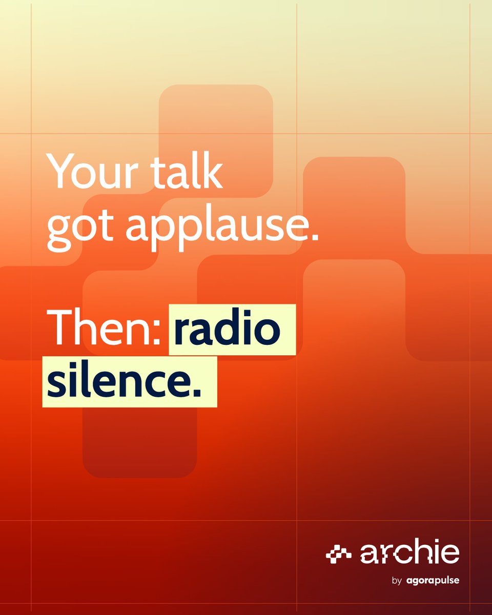 mike_allton's tweet photo. Your talk got applause. Then: radio silence.
Every talk, webinar, and coaching call you give is recorded. Most never become a single post.
Feed the transcript to Archie. It finds the angles, drafts posts in your voice, and schedules them.
Try it free 👇
#ArchieByAgorapulse https://t.co/qLMtCfc33c