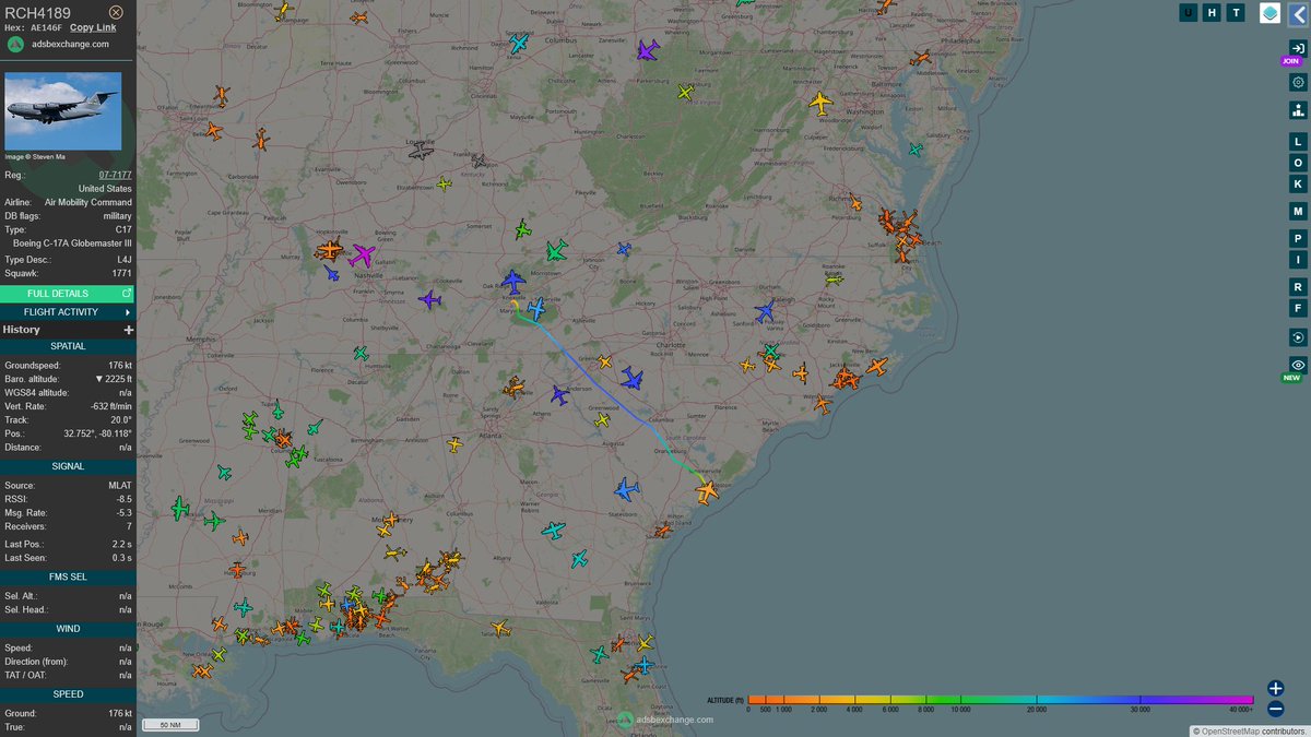 AIYeyENGDdJkjTr's tweet photo. Sept. 26, 2026
#Joint Base Andrews #McGhee Tyson, TN ==> #Joint Base Charleston
#RCH4189 #AE146F USAF C-17A Globemaster III https://t.co/aiJNYqo2yL