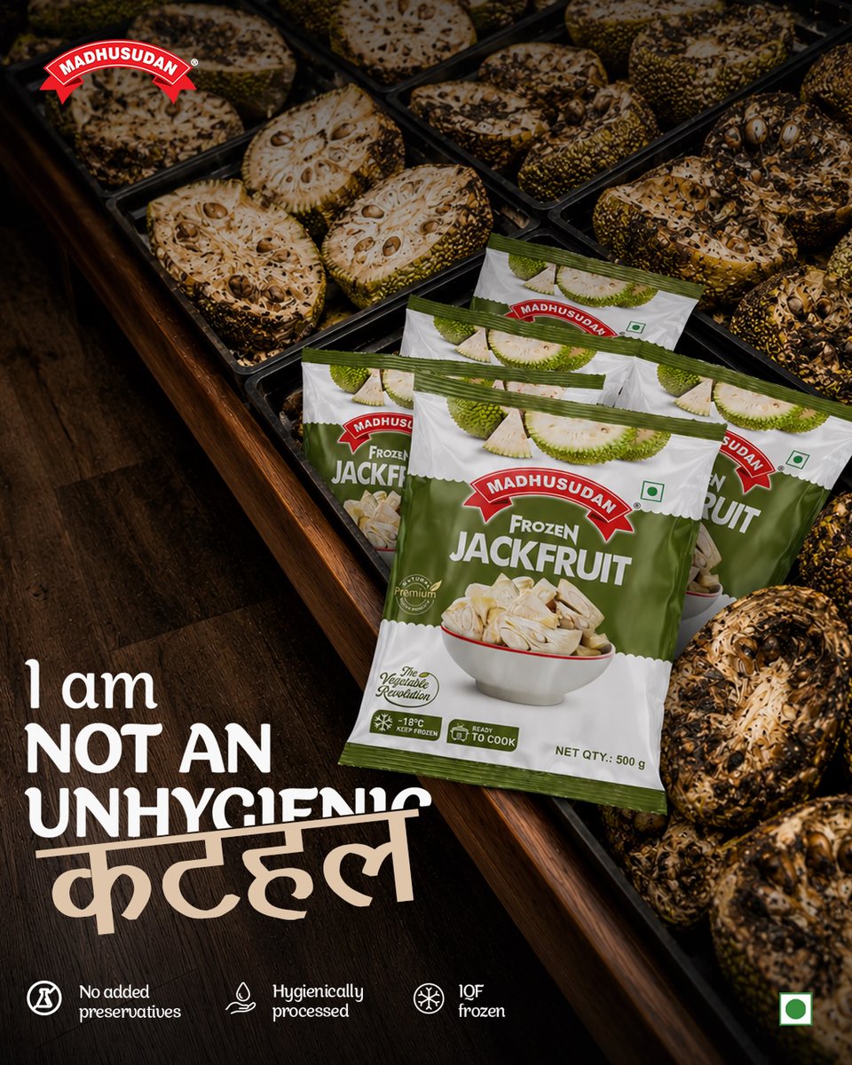 FletcherGenao's tweet photo. Kathal ka swaad sabko pasand hai, par hygiene bhi utni hi zaroori hai. Madhusudan Frozen Jackfruit saaf-suthra, safely packed aur ready to cook hai—har bite mein swaad aur bharose ke saath. https://t.co/I5QUeCjePc
