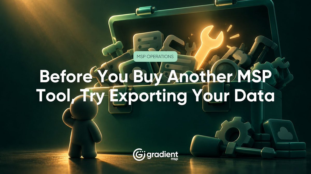 meetgradient's tweet photo. MSPs buy tools to solve problems.
 
The problem is often not the tool. 📊
 
#MSP #ManagedServices #MSPOperations

Before You Buy Another MSP Tool, Try Exporting Your Data https://t.co/mKjVQguzoU https://t.co/peIKcZsqys