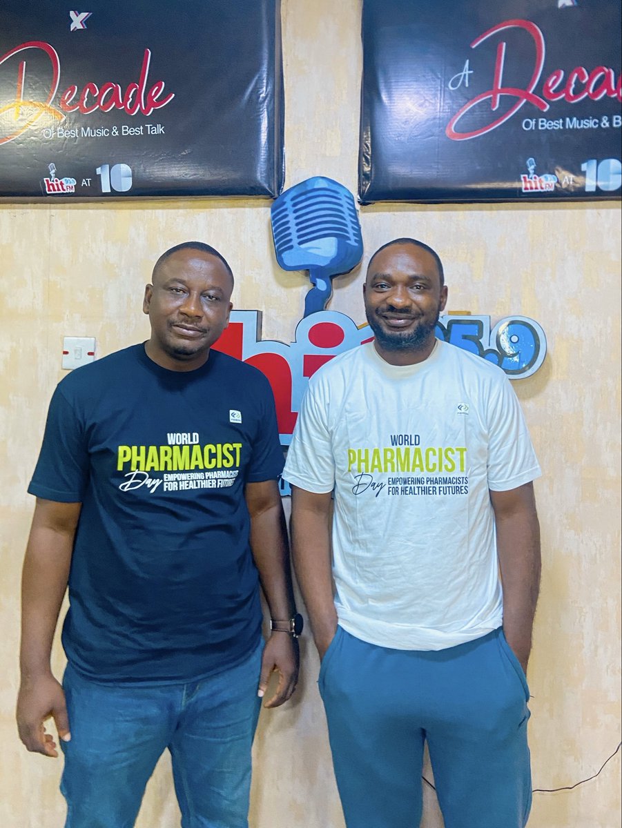 HitFMCalabar's tweet photo. Marking World Pharmacists Day , we had an insightful conversation on healthcare and the vital role of pharmacists in our communities.We were joined by Uzodinma Nwangwu Chairman, Pharmaceutical Society of Nigeria, Cross River State Branch, and Otobong Idung. https://t.co/aCHJxb6d1A