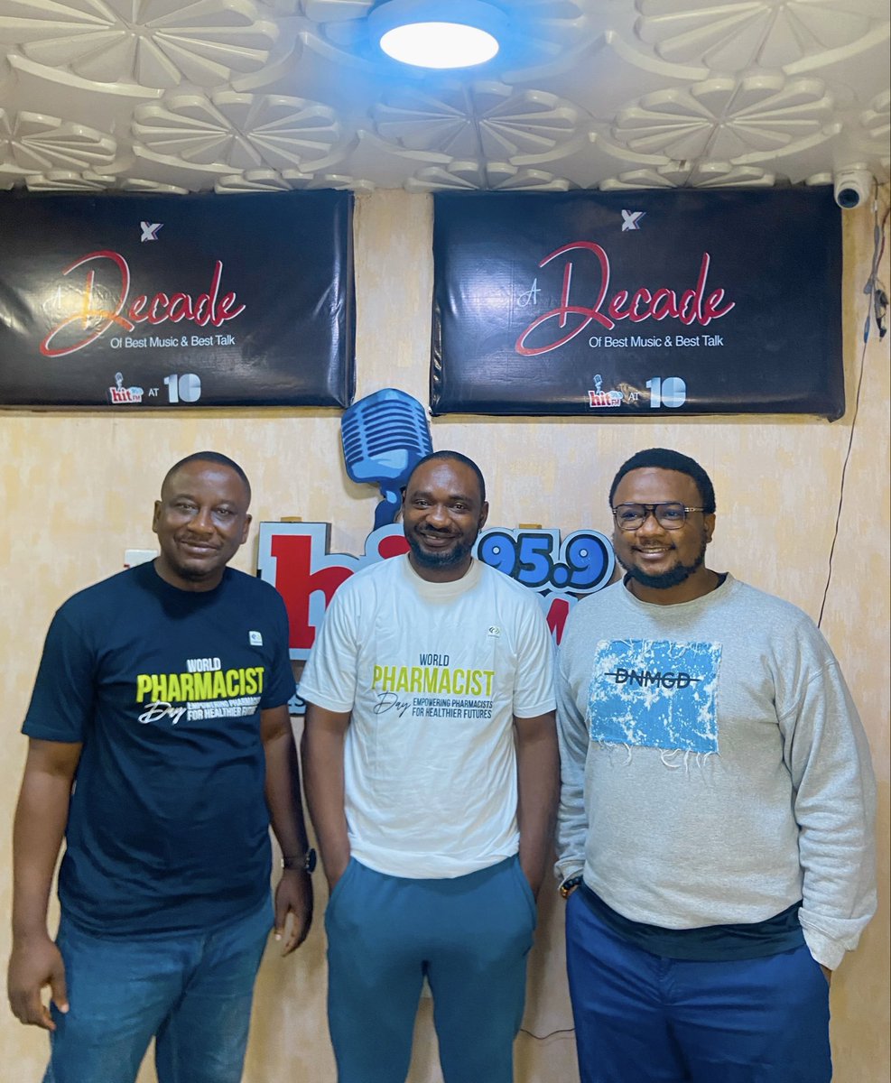 HitFMCalabar's tweet photo. Marking World Pharmacists Day , we had an insightful conversation on healthcare and the vital role of pharmacists in our communities.We were joined by Uzodinma Nwangwu Chairman, Pharmaceutical Society of Nigeria, Cross River State Branch, and Otobong Idung. https://t.co/aCHJxb6d1A