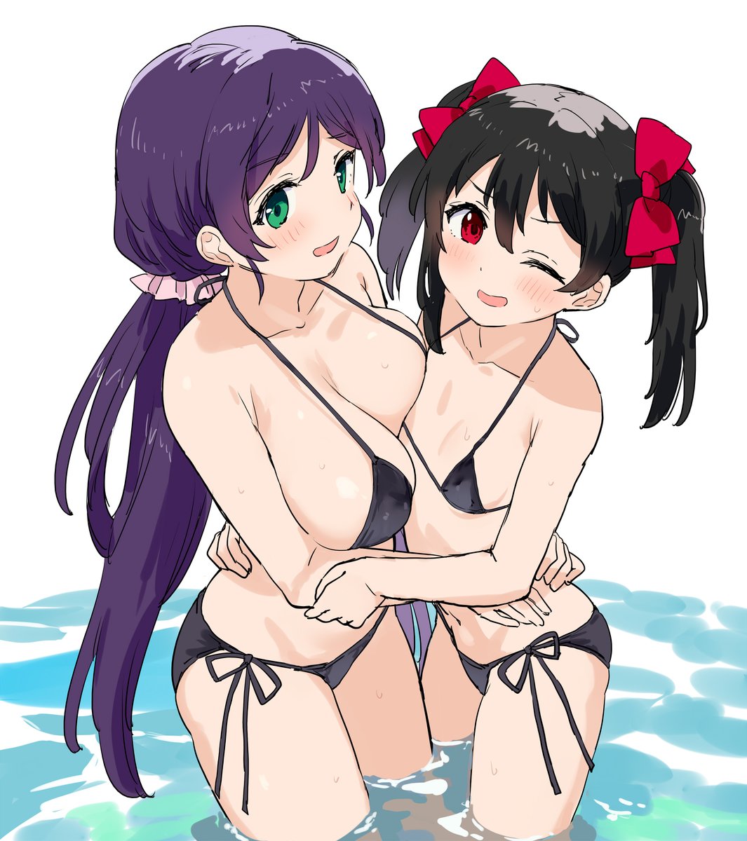 m_qurokawa's tweet photo. NSFW にこちゃんと希ちゃん(水着) https://t.co/rDWE2LGSK0