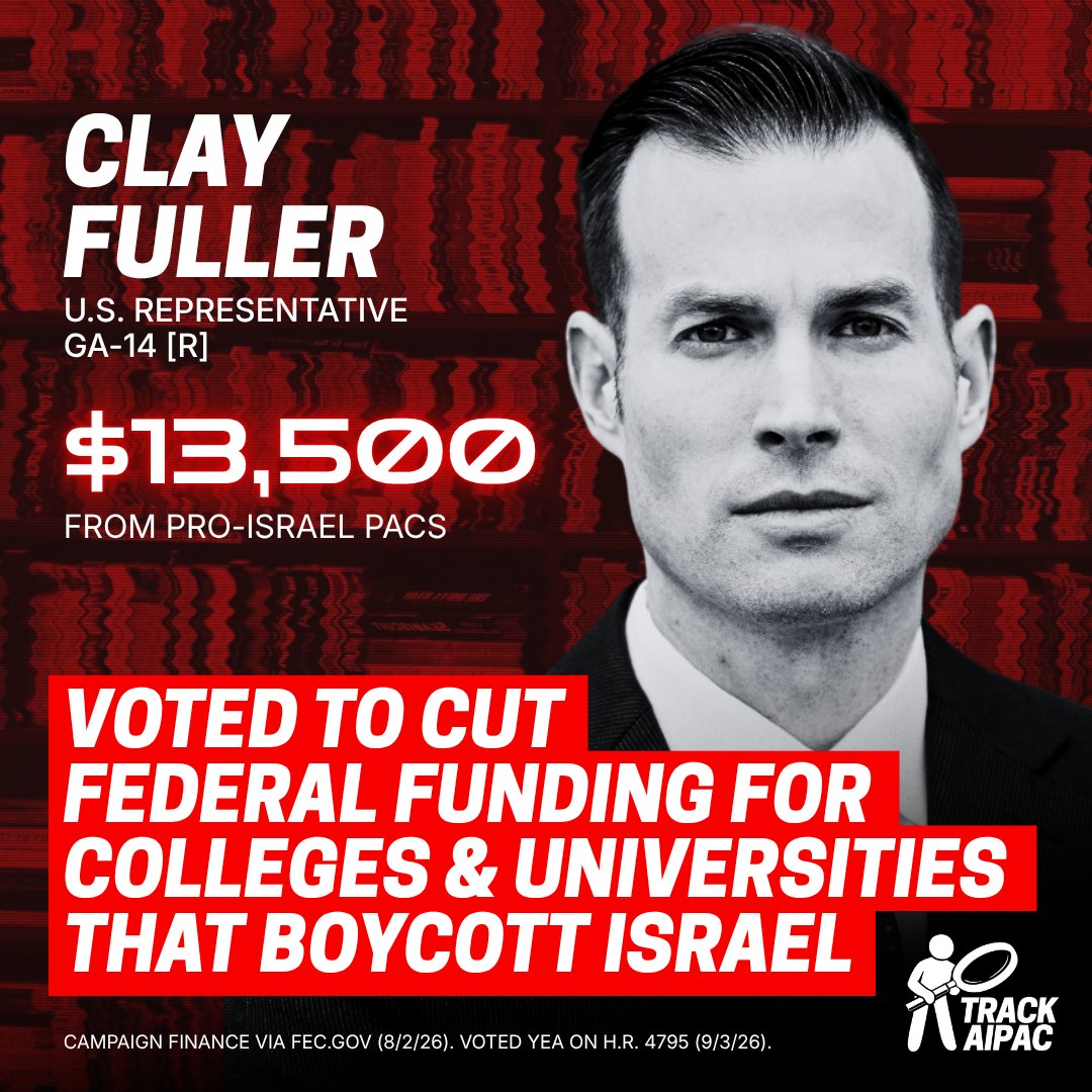 TrackAIPAC's tweet photo. Rep. Clay Fuller is NOT a defender of the First Amendment. Earlier this month, he voted to strip funding from colleges and universities that choose to boycott Israel. https://t.co/s0LsqSSKnY