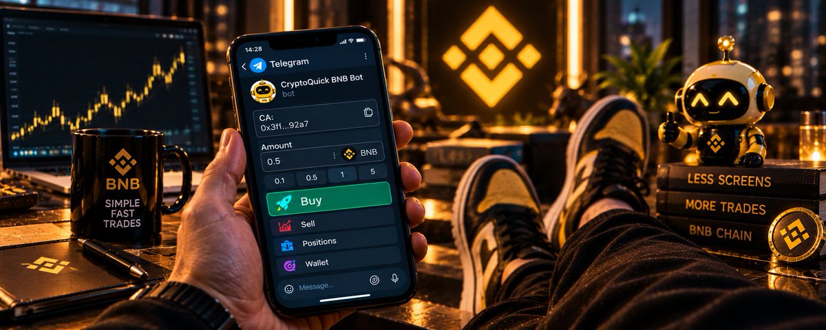 cryptoquickbot's tweet photo. BSC trades don’t need more screens. They need fewer delays.

CryptoQuick BNB Bot keeps the actual execution where you already spend your time: Telegram.

Paste the CA. Set the amount. Send the trade.

Simple enough to use every day.

https://t.co/Z4oOjBvTIG https://t.co/UanWgz808P